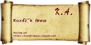 Kozák Anna névjegykártya